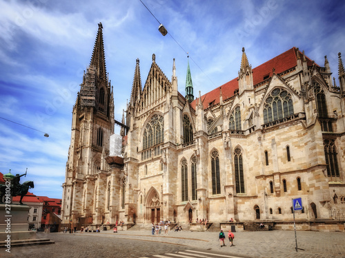 Bavarian City of Regensburg near Munich in Germany, Europe on a warm summer day