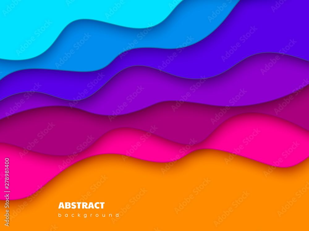 Wavy abstract background. 3d fluid shapes composition, trendy minimal design. Carving layered art. Vector illustration.