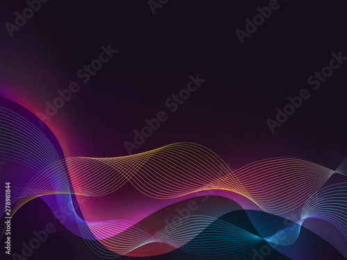 Abstract geometric background with smooth lines and lights . Digital wallpaper with waves.