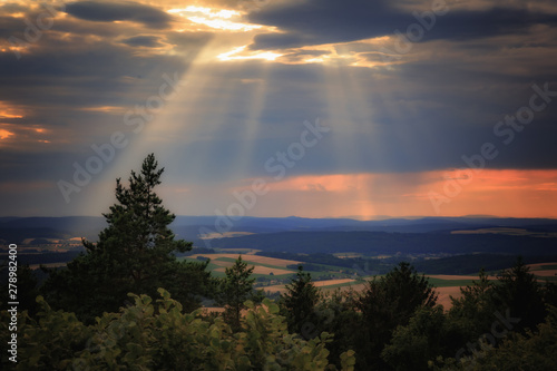 Bavarian Hill Landscape in Franconia  Europe on a hot summer evening