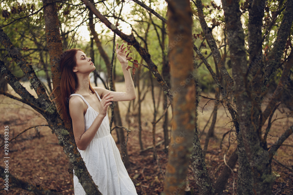 beautiful woman green leaves nature park beautiful woman green leaves nature park
