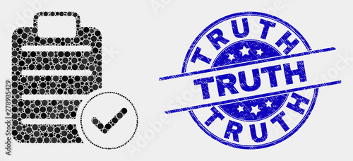 Dot accept pad text mosaic icon and Truth seal. Blue vector round textured seal stamp with Truth message. Vector composition in flat style. Black isolated accept pad text mosaic of scattered dots,