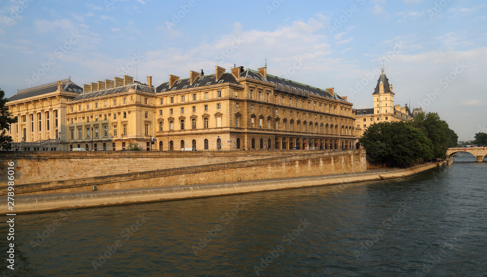 Historical buildings along the Seine in Paris, France