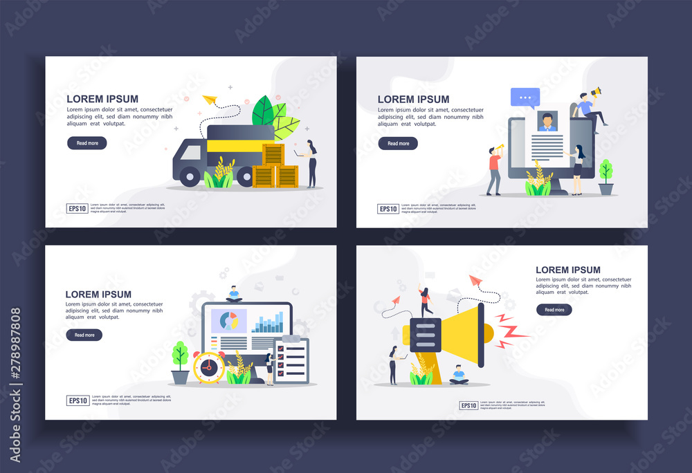 Set of modern flat design templates for Business, delivery service, job hiring, management, marketing. Easy to edit and customize. Modern Vector illustration concepts for business