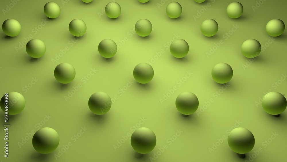 3D rendering a lot of yellow shapeless objects, spheres are located above the yellow surface, an abstract background in a strict staggered order. 3D illustration of futuristic background
