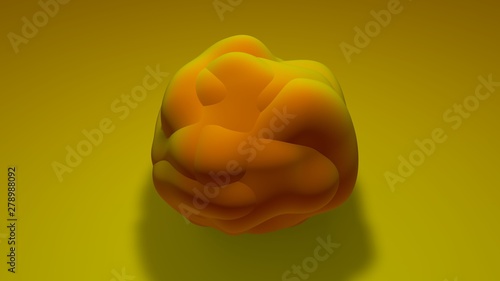 3D Illustration of a crumpled yellow ball. the virus is on a bright yellow surface. 3D rendering of an abstract organism of rare color, futuristic background, abstraction. Wallpapers for your desktop.