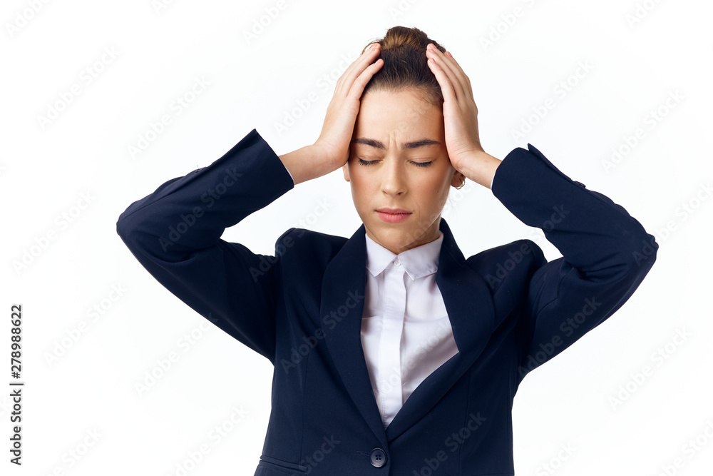 young woman with headache isolated on white young woman with headache isolated on white