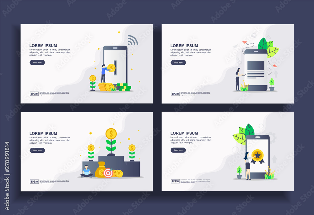 Set of modern flat design templates for Business, mobile banking, send file, investment, high quality. Easy to edit and customize. Modern Vector illustration concepts for business