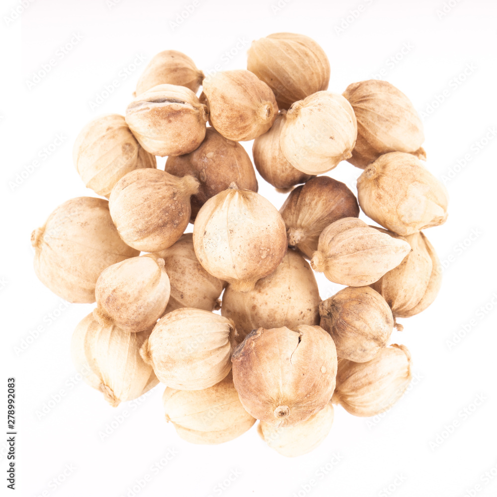 heap of whites cardamom pods isolated on white background. top view heap of whites cardamom pods isolated on white background. top view