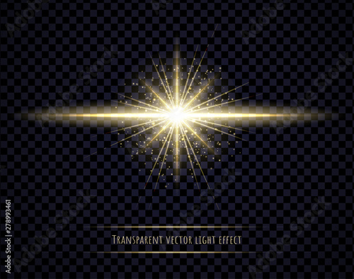 Light flare effect isolated on transparent background. Lens flare, sparkles, bokeh, shining star with rays concept. Abstract luminous explosion.