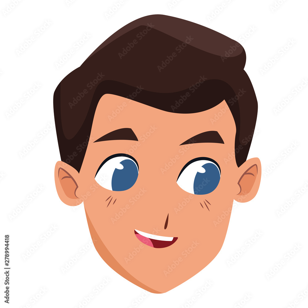 Fototapeta premium Young man face smiling cartoon isolated