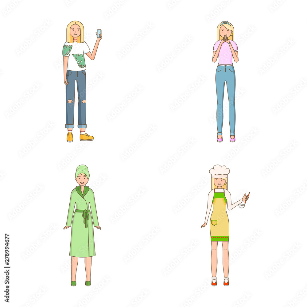 Vector illustration of woman and body symbol. Set of woman and style stock symbol for web.