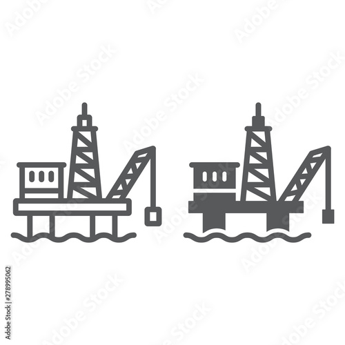 Oil platform line and glyph icon, industrial and derrick, oil rig sign, vector graphics, a linear pattern on a white background.