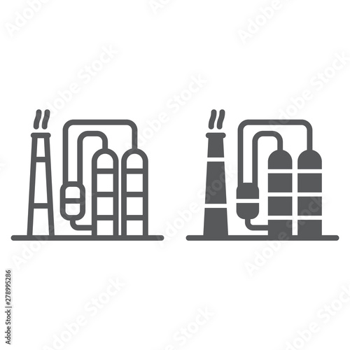 Refinery line and glyph icon, industy and factory, industrial plant sign, vector graphics, a linear pattern on a white background.