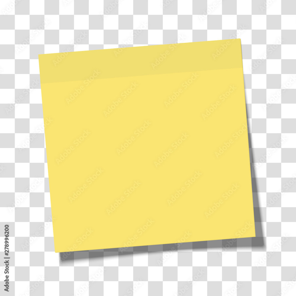 Yellow paper sticky note glued to the surface isolated on transparent  background. Vector illustration. Stock Vector