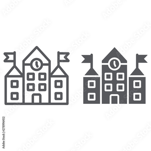 School building line and glyph icon, education and architecture, university sign, vector graphics, a linear pattern on a white background.
