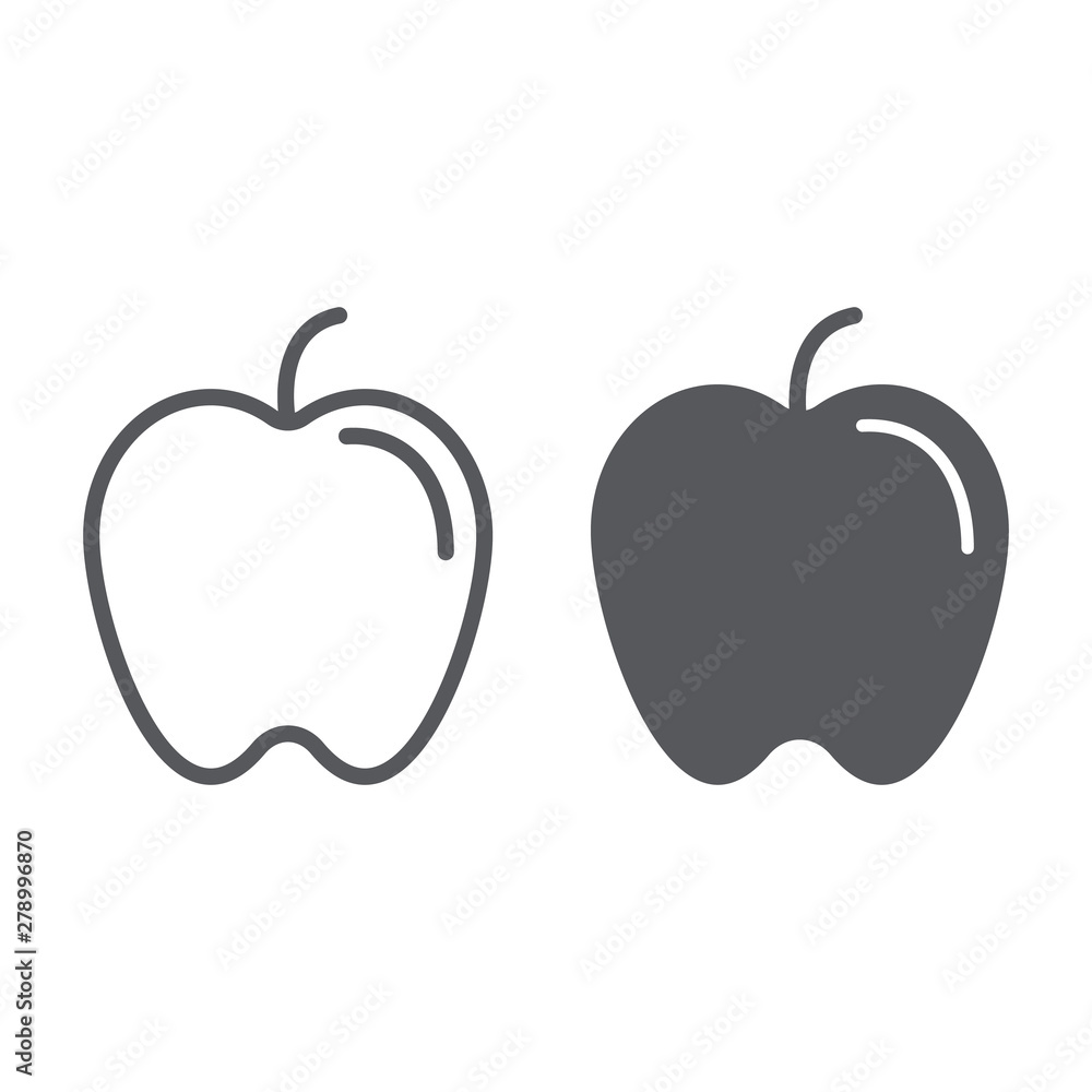 Apple line and glyph icon, food and vitamin, fruit sign, vector graphics, a linear pattern on a white background. Apple line and glyph icon, food and vitamin, fruit sign, vector graphics, a linear pattern on a white background.