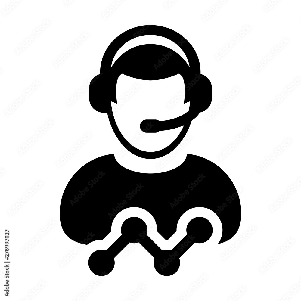 Chat icon vector male customer care support data service person profile  avatar with headphone and line graph for online assistant in glyph  pictogram illustration vector de Stock | Adobe Stock