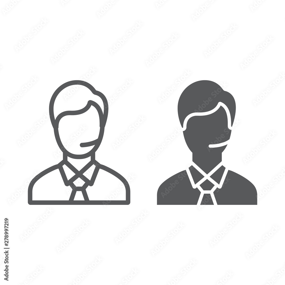 Support man line and glyph icon, call and communication, consultation sign, vector graphics, a linear pattern on a white background. Support man line and glyph icon, call and communication, consultation sign, vector graphics, a linear pattern on a white background.