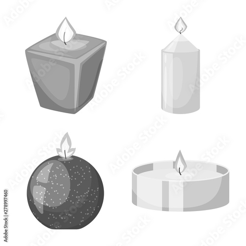 Vector illustration of paraffin and fire symbol. Set of paraffin and decoration stock vector illustration.