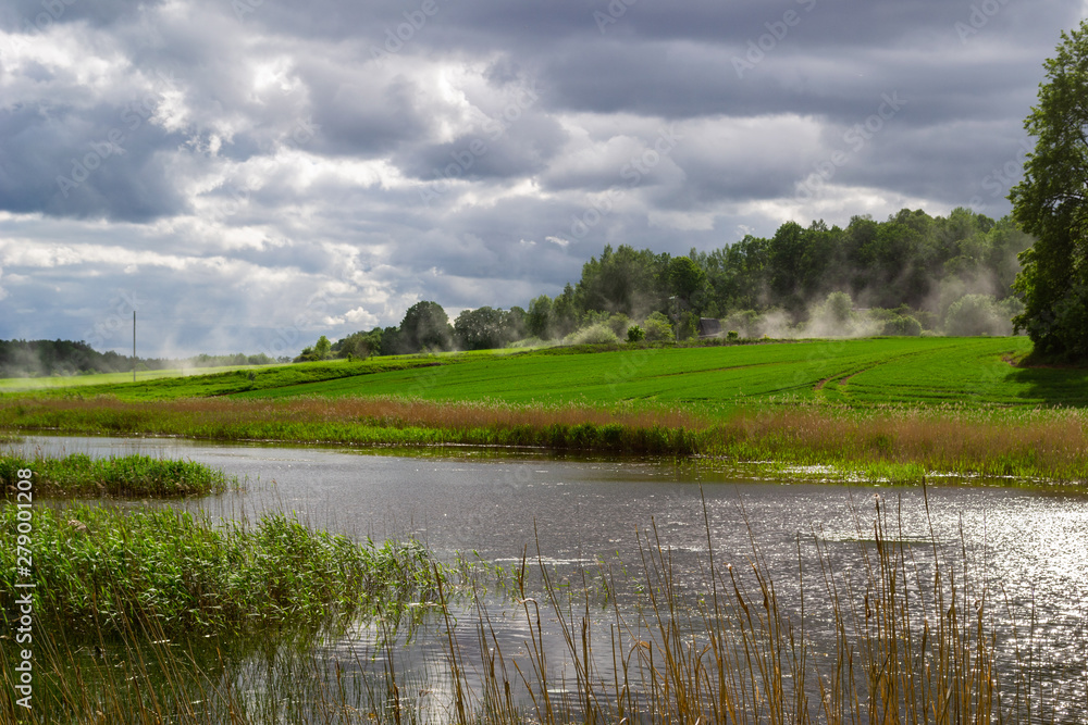 A meadow and pond in Latvia A meadow and pond in Latvia