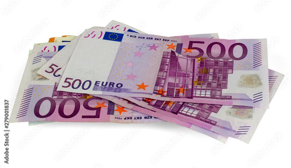 Five hundred Euros banknotes isolated on a white background Five hundred Euros banknotes isolated on a white background