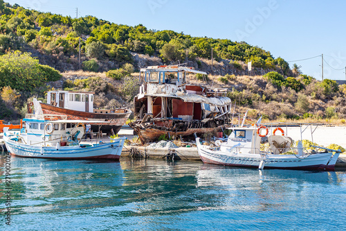 Boats in the port of Kassiopi, Corfu Island, Greece photo