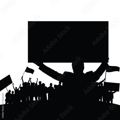 protest people silhouette vector with group in the back set four
