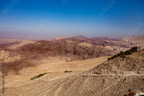 View on lifeless desert from observation place on top of mountain