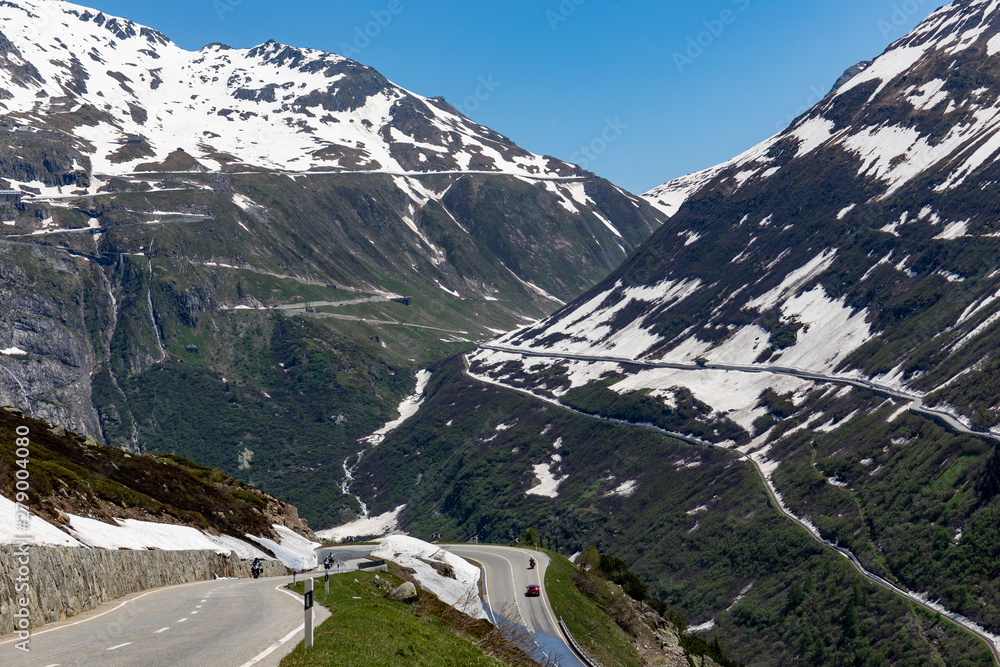 Furka Pass curvy roads in June 2019