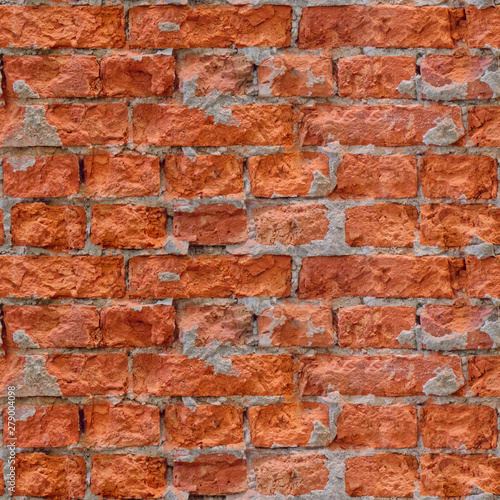 Seamless photo pattern of red broken blocks wall. May using for game development of for design projects.