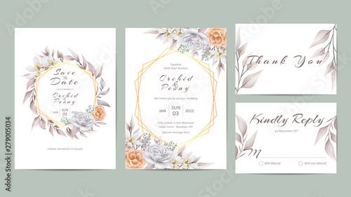 Simple floral wedding invitation template set o