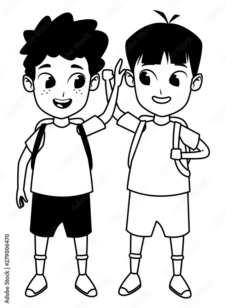 childhood adorable school students cartoon in black and white childhood adorable school students cartoon in black and white