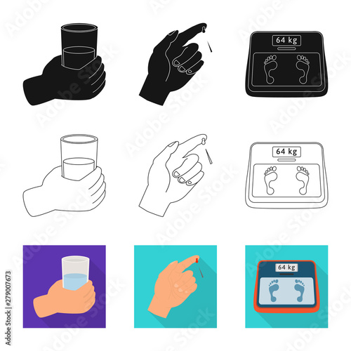 Vector illustration of diet and treatment icon. Set of diet and medicine stock vector illustration.