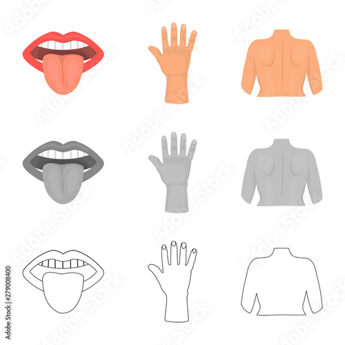 Isolated object of body and part sign. Set of body and anatomy vector icon for stock.