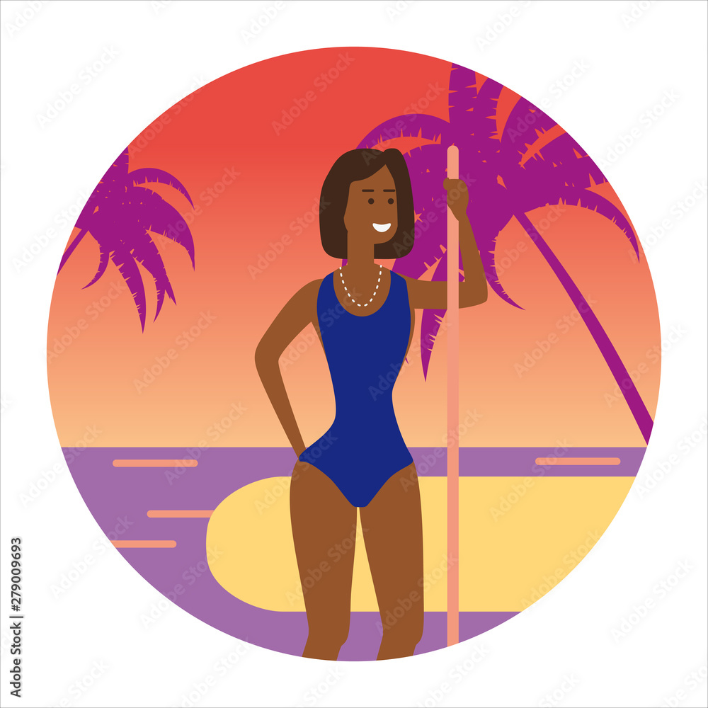 Icon activty on ocean sea summer girl with a paddle