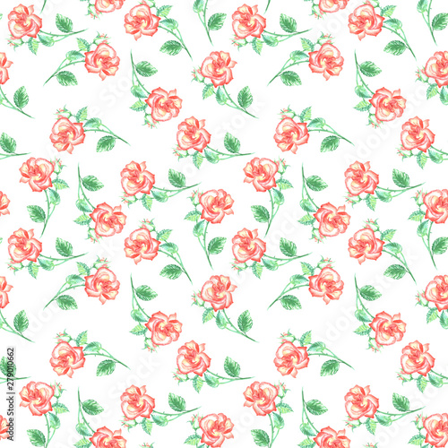 Wallpaper Mural Seamless pattern with red roses and green leafs. Hand drawn elements for fabric textile design, pillows, tablecloth and scrapbook paper Torontodigital.ca