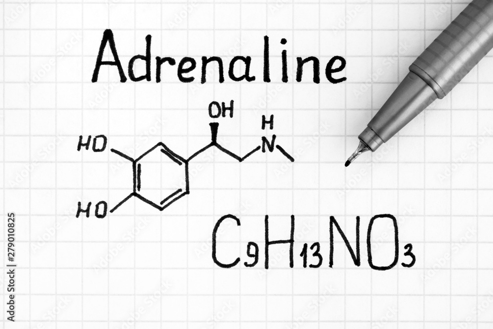 Chemical formula of Adrenaline with pen. Chemical formula of Adrenaline with pen.