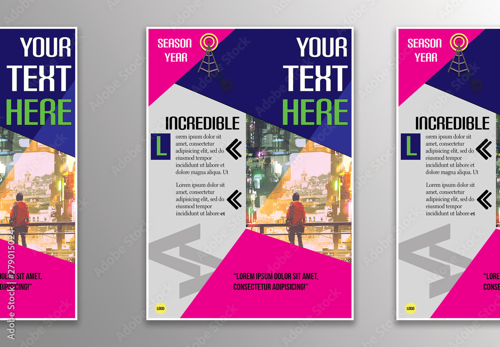 Flyer Layout with Bright Geometric Elements Stock Template | Adobe Stock