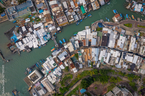 Drone photo of Tai O village in Hong Kong.