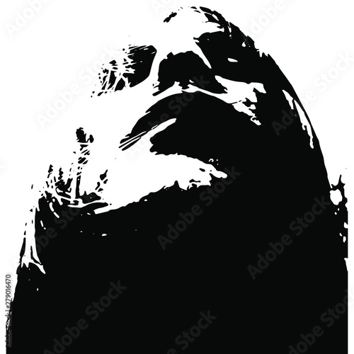 Head of a beautiful woman in weird view. 70-s or 60-s style. Black and white silhouette.