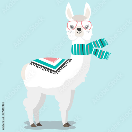 Cute llama and alpaca  on white tone, hand drawn illustrations