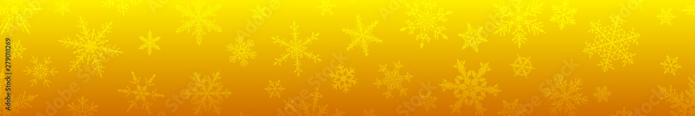 Christmas banner of complex big and small snowflakes in yellow colors. With horizontal repetition Christmas banner of complex big and small snowflakes in yellow colors. With horizontal repetition