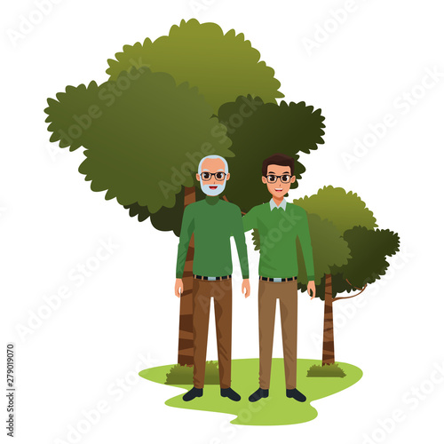 Family old father with adultt son cartoon photo