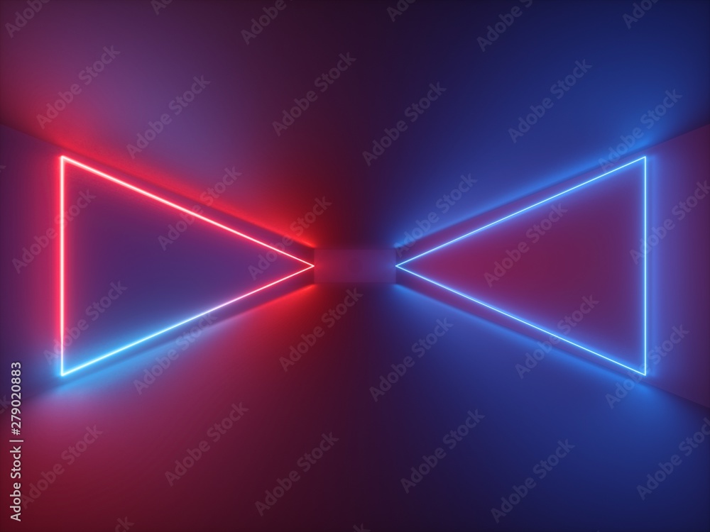 3d render, red blue neon light, abstract background with glowing ...