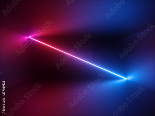 3d render, pink red blue neon light, abstract background with glowing line, cyber space in virtual reality, night club room interior, fashion podium or stage, empty corridor in ultraviolet spectrum