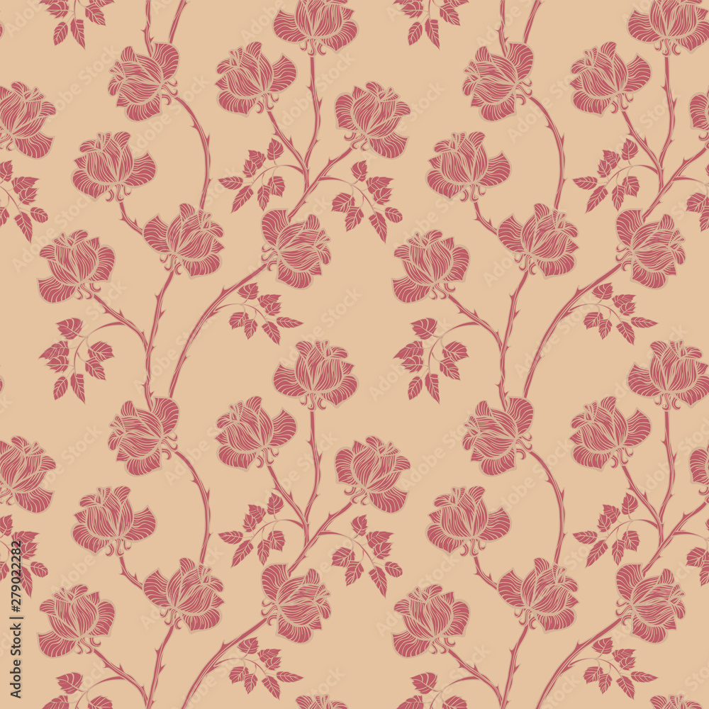 Floral pattern with roses. Flower seamless background. Flourish ornamental garden