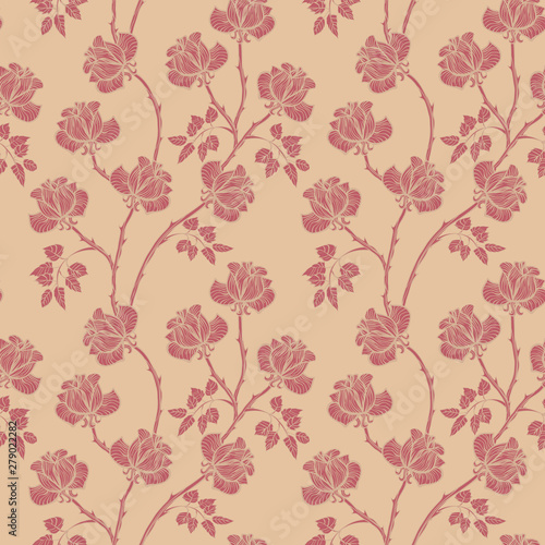 Floral pattern with roses. Flower seamless background. Flourish ornamental garden © tinkerfrost