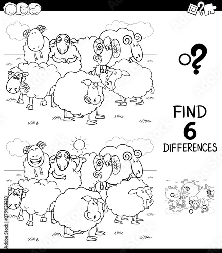 differences color book with farm sheep