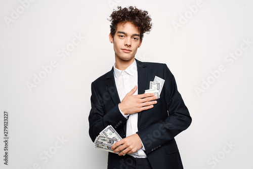 young business woman holding card